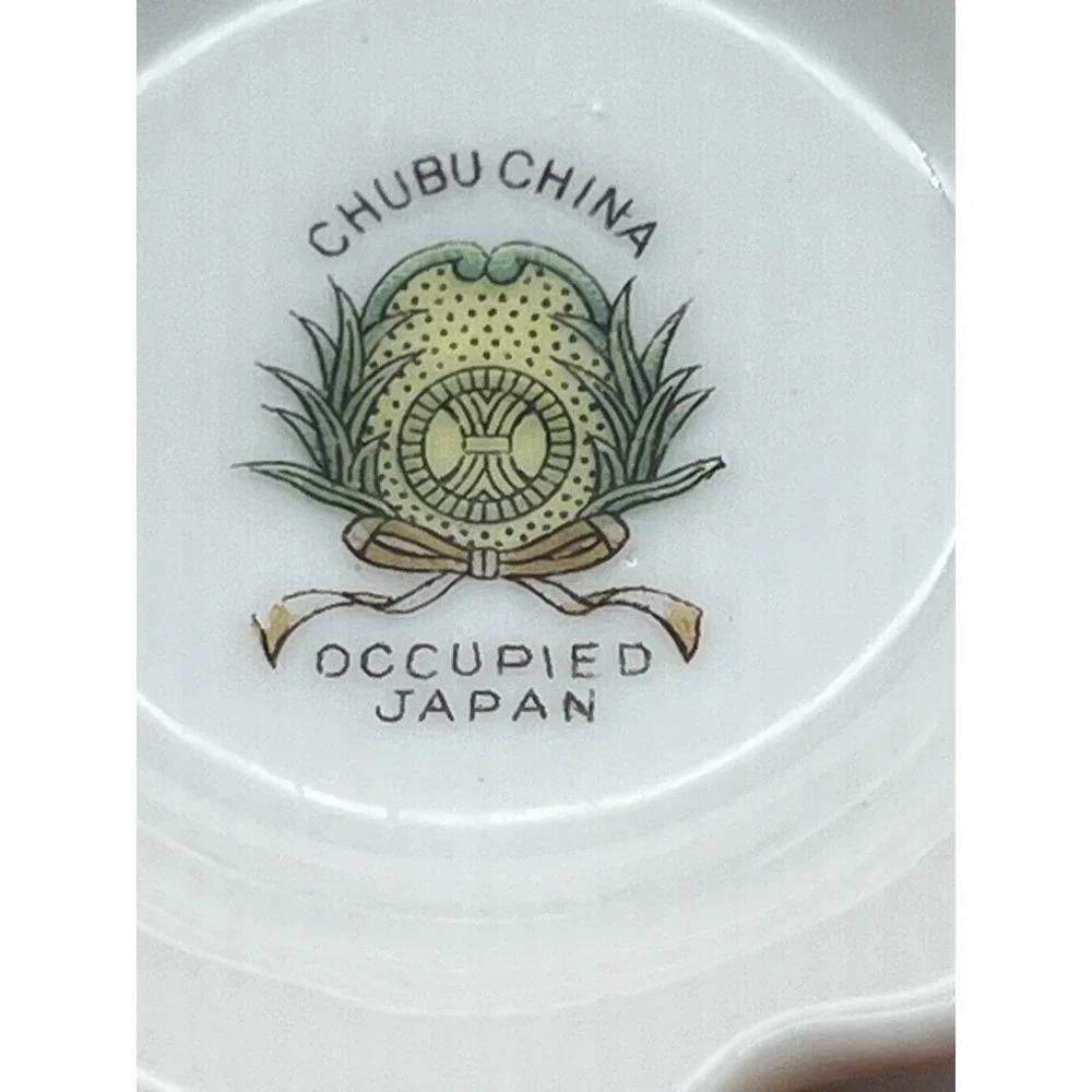 Hand Painted Chubu China Occupied Japan Porcelain Cup & Saucer Raised Gold Trim